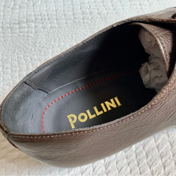 NWT Men's POLLINI Brown Real Leather Handmade Lace Up Shoes - Picture 9 of 10